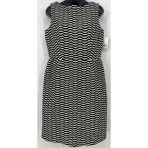 Liz Claiborne Dress Size 10 Black White Chevron Sleeveless Boat Neck Women New